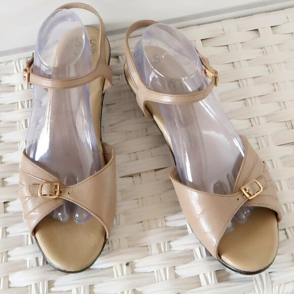 SAS Beige Soft Arch Leather Open Toe Sandals Flats Summer Wedge Comfort Shoes 11 - Picture 2 of 15